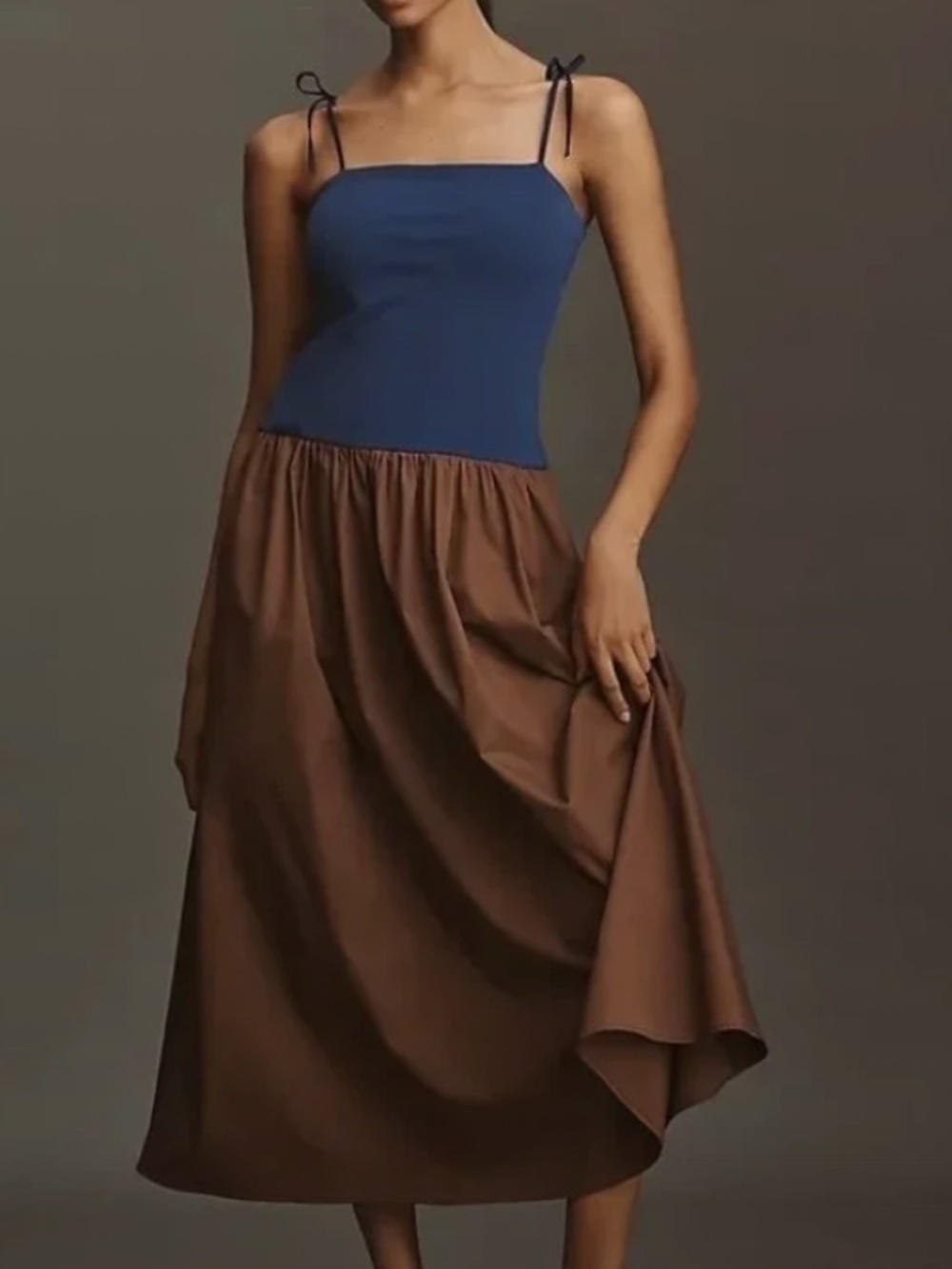 By Anthropologie Square-Neck Twofer Midi Dress